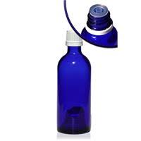 Flesje in blauw glas met dop en druppelteller